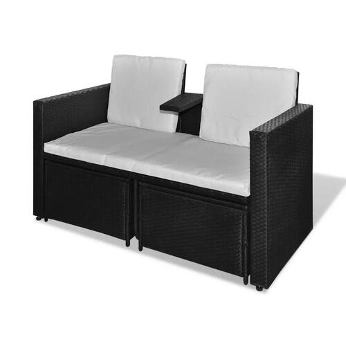 Haveloungesæt 4 dele med hynder polyrattan sort