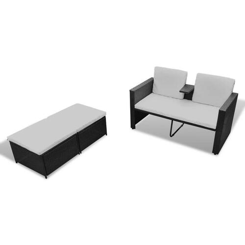 Haveloungesæt 4 dele med hynder polyrattan sort