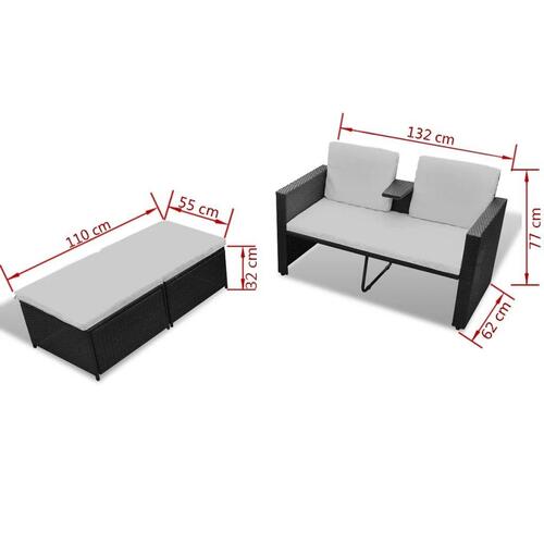 Haveloungesæt 4 dele med hynder polyrattan sort