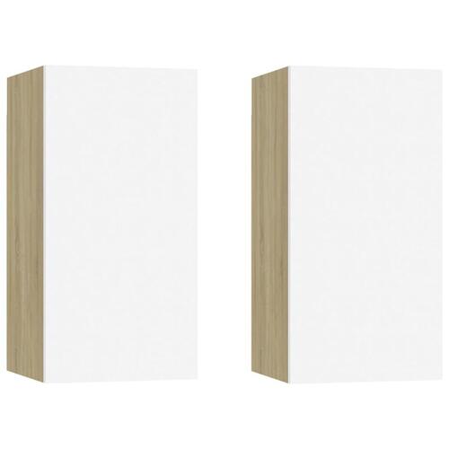 Tv-borde 2 stk. 30,5x30x60 cm konstrueret træ hvid og sonoma-eg