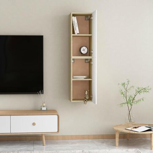 Tv-borde 2 stk. 30,5x30x60 cm konstrueret træ hvid og sonoma-eg