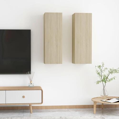 Tv-borde 2 stk. 30,5x30x90 cm konstrueret træ sonoma-eg