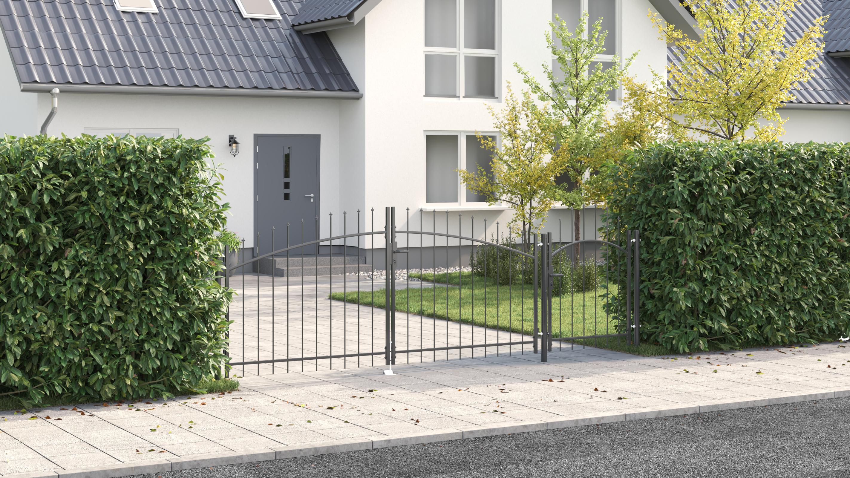 Haveport med Spidstop Sort 100x400 cm Stål