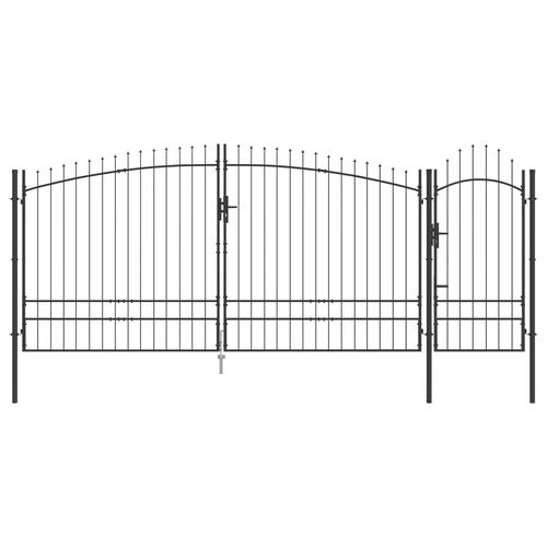 Haveport med spidst top Grå 195x500 cm Stål