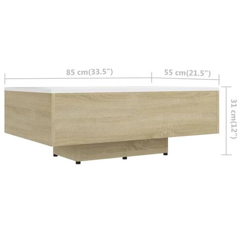 Sofabord 85x55x31 cm konstrueret træ hvid og sonoma-eg