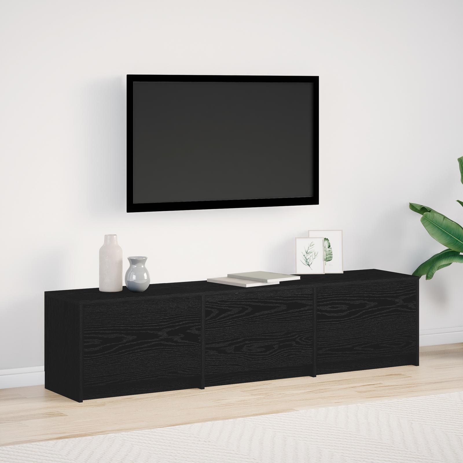 TV Skab med LED Sort Eg 162.5x34x40 cm Konstrueret Træ