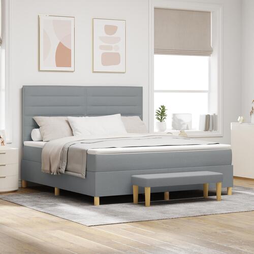 Box Spring Seng med Madras & Bænk Lysegrå 180x200 cm Stof