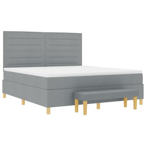 Box Spring Seng med Madras & Bænk Lysegrå 180x200 cm Stof