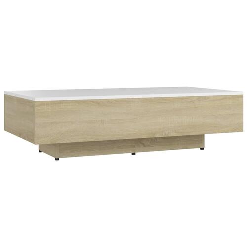 Sofabord 115x60x31 cm konstrueret træ hvid og sonoma-eg