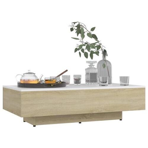 Sofabord 115x60x31 cm konstrueret træ hvid og sonoma-eg