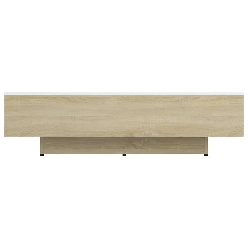 Sofabord 115x60x31 cm konstrueret træ hvid og sonoma-eg
