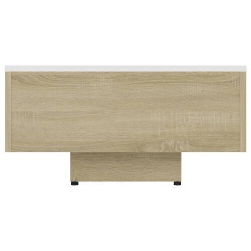 Sofabord 115x60x31 cm konstrueret træ hvid og sonoma-eg