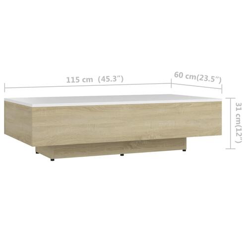 Sofabord 115x60x31 cm konstrueret træ hvid og sonoma-eg