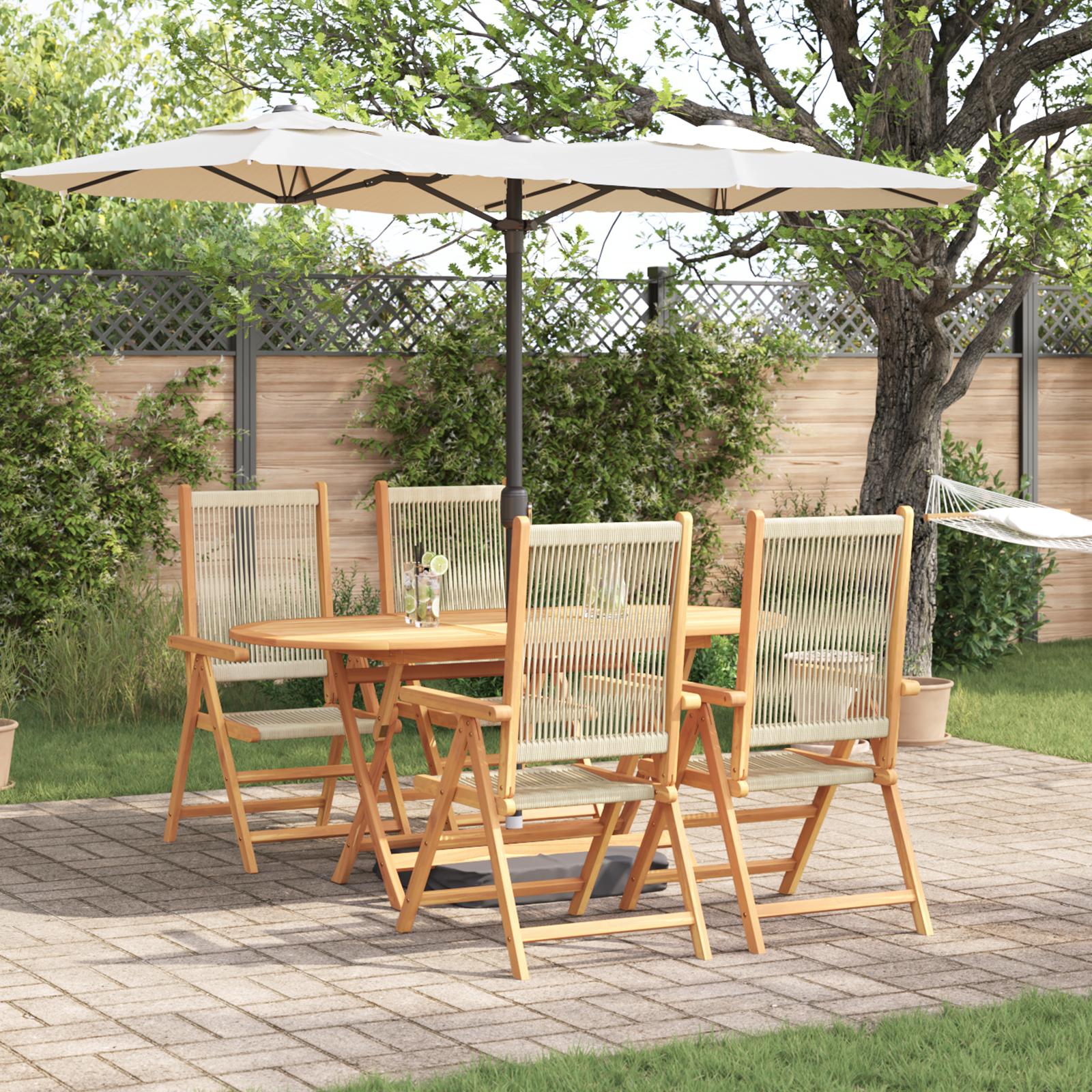 5-delt have spise sæt i beige, lavet af solid akacietræ og poly rattan