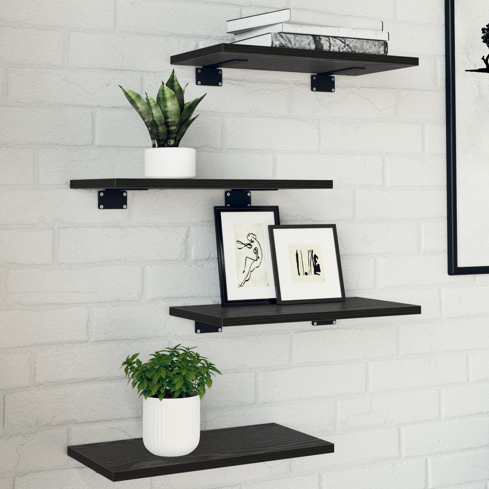 Boghylde Bræt 4 pcs Sort 40 x 20 x 1,5 cm Konstrueret træ