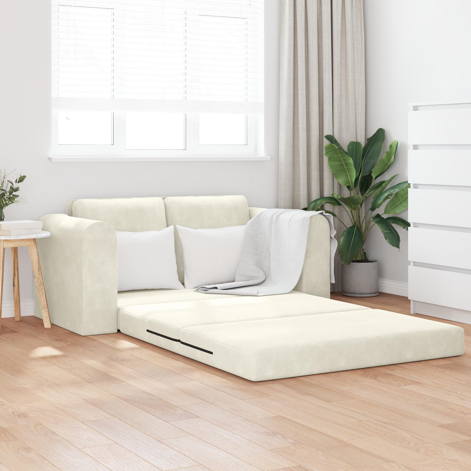 Sovesofa i fløjl - creme, 148 × 71 × 83 cm billede