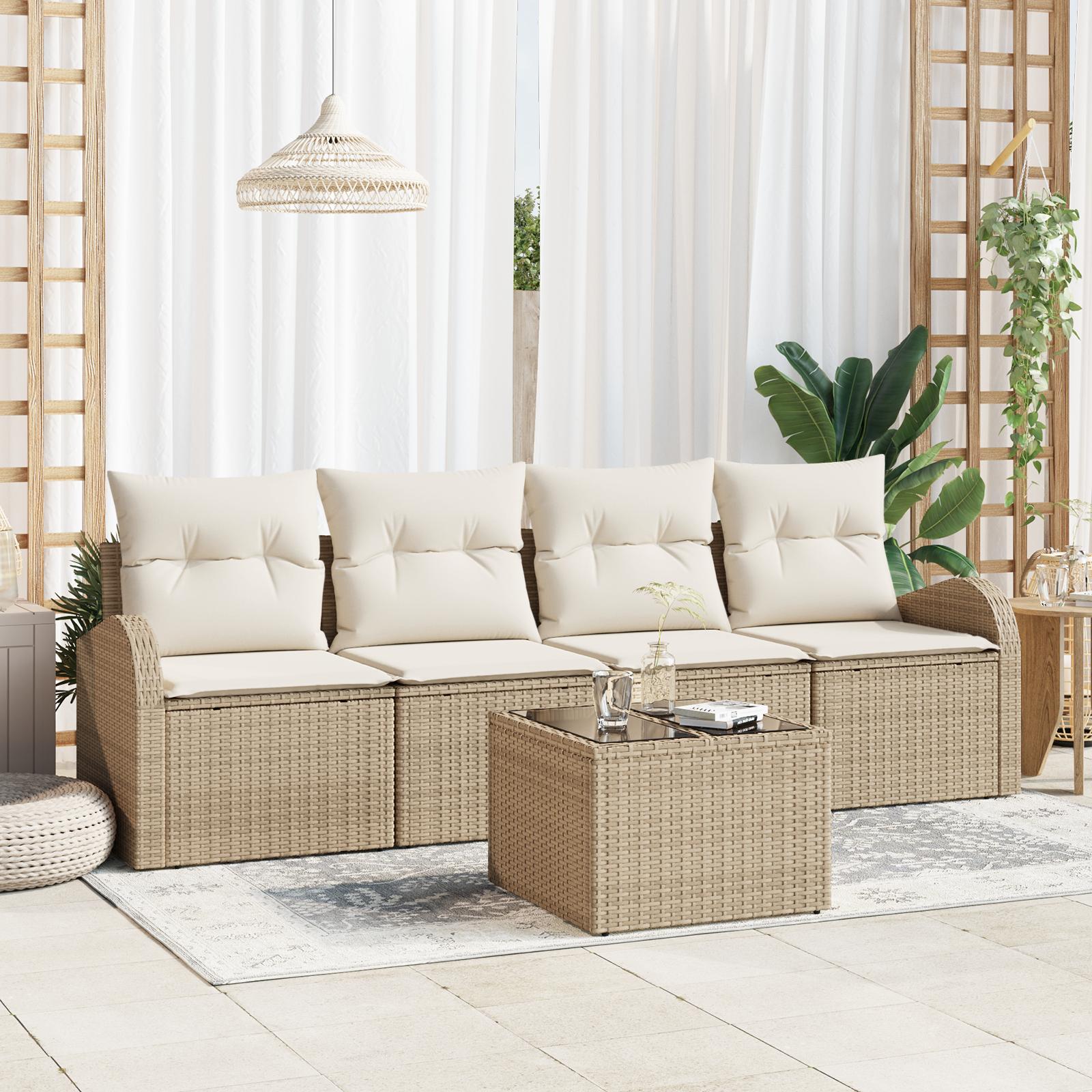 5 Deles Have Sofa Sæt med Hynder Beige Poly Rattan
