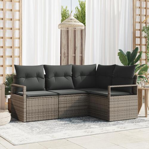 4 Stk Have Sofa Sæt med Puder Grå Poly Rattan