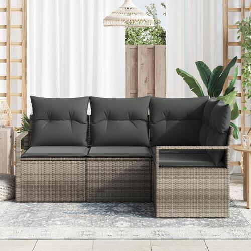 4 Stk Have Sofa Sæt med Puder Grå Poly Rattan