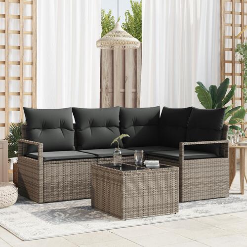 4-delt havensofa sæt med puder sort poly rattan
