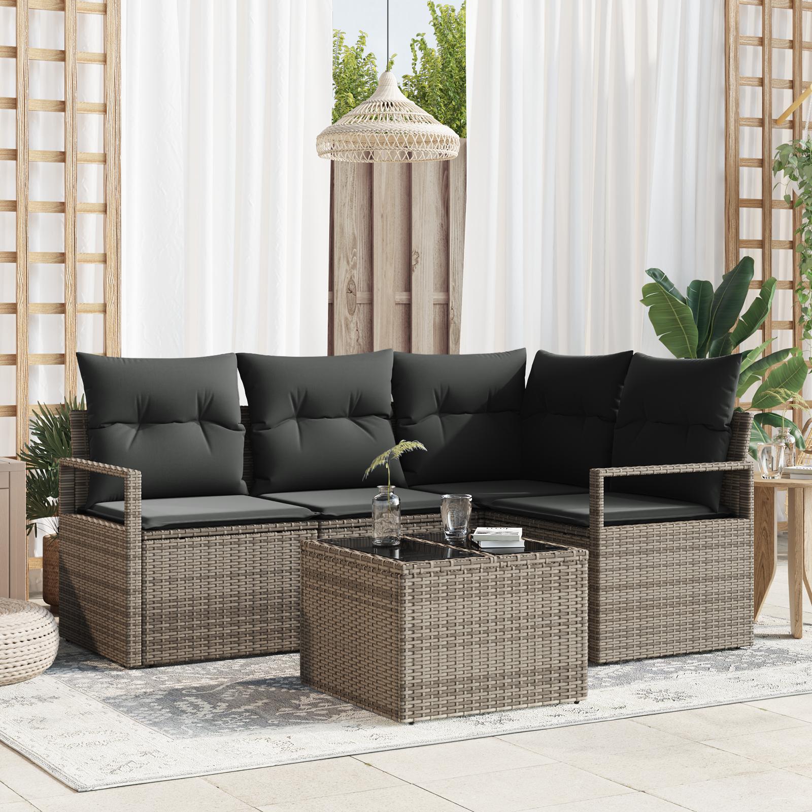 4-delt havensofa sæt med puder sort poly rattan