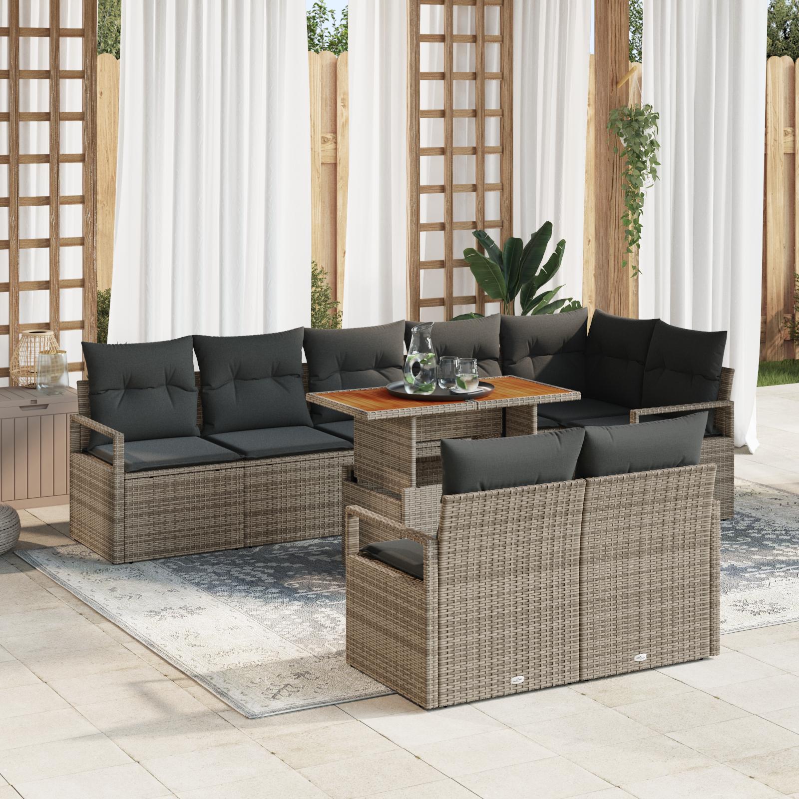 9 Stk Have Sofa Sæt med Puder Grå Poly Rattan