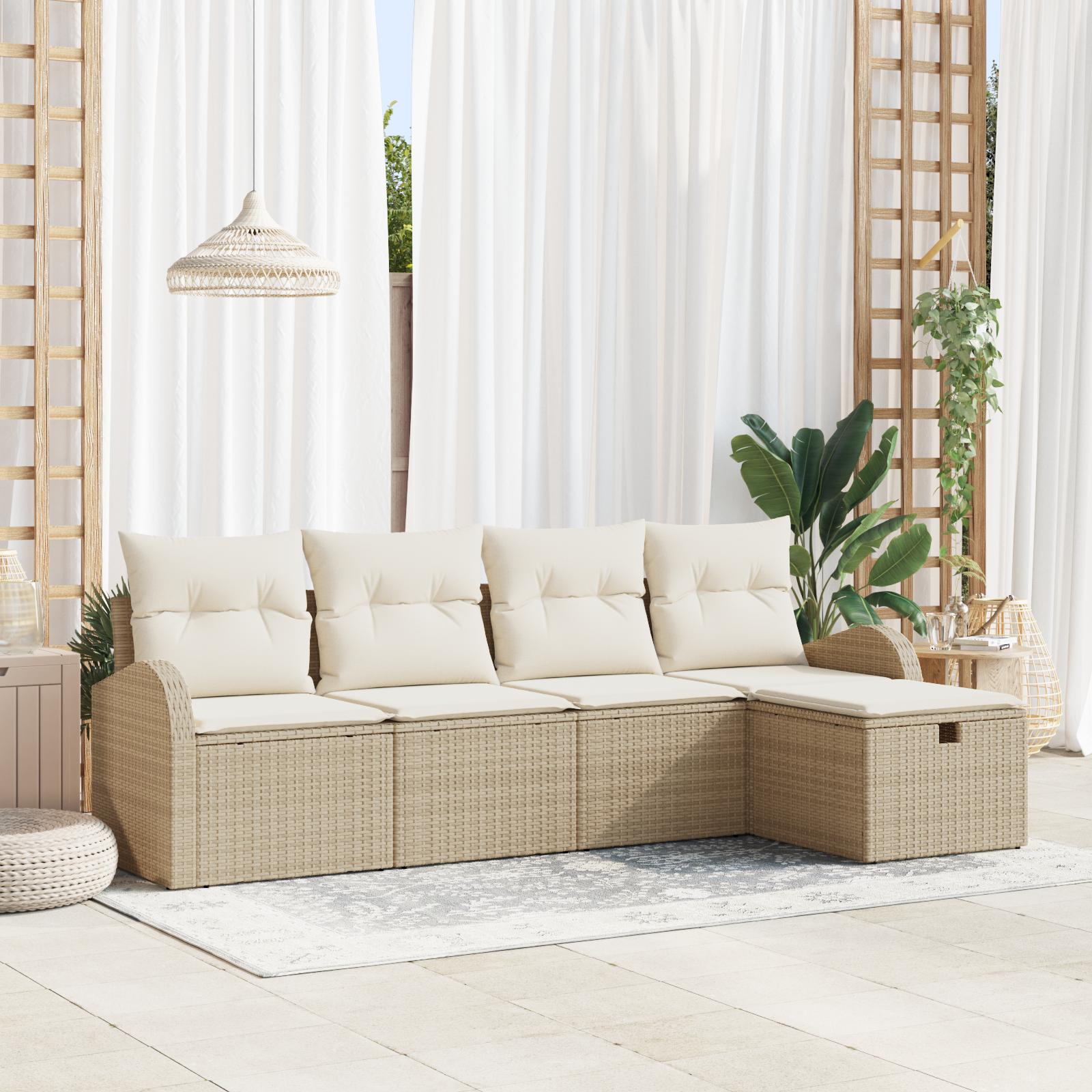5-delt Have Sofa Sæt med Puder Beige Poly Rattan