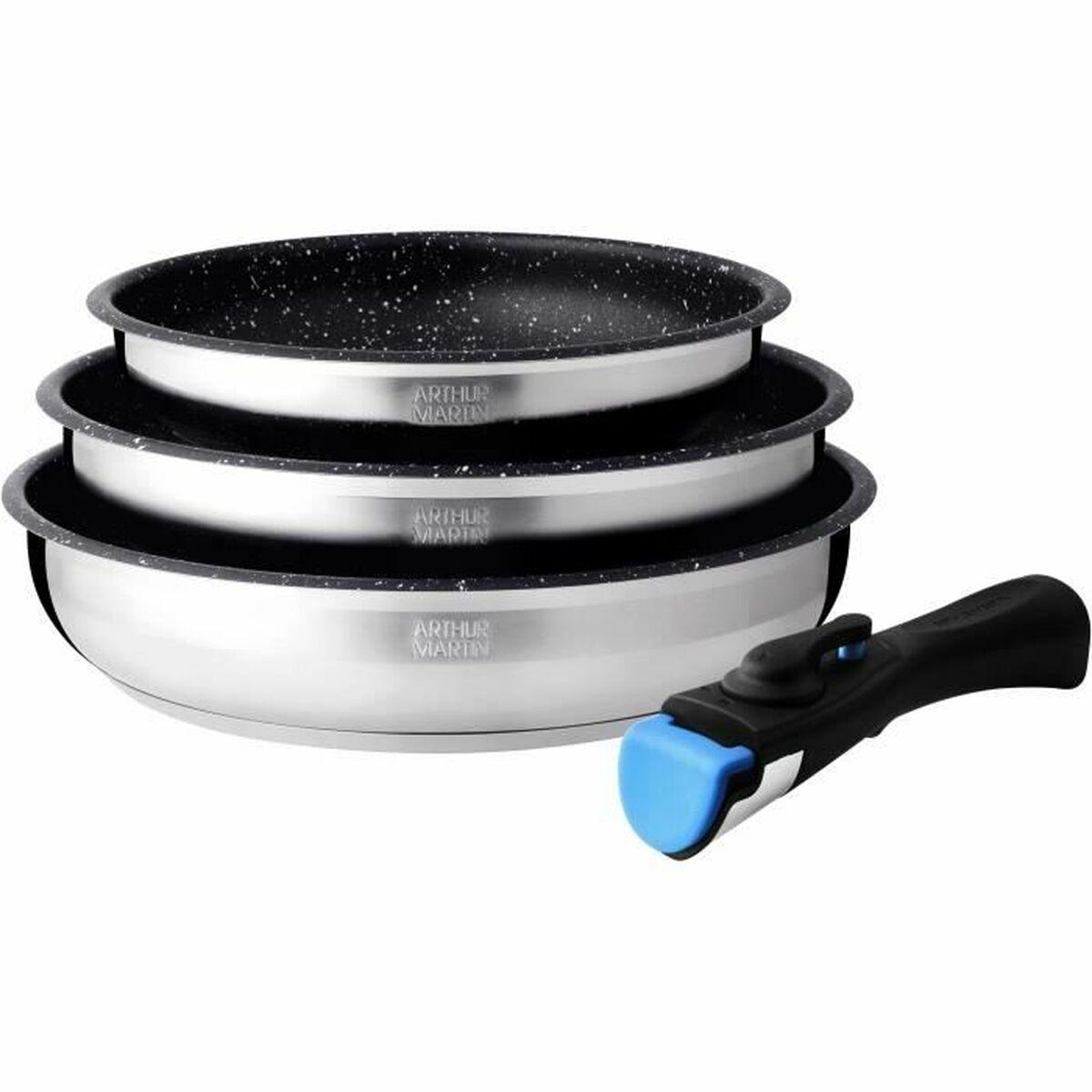 Arthur Martin stegepandesæt i rustfrit stål - Ø20/24/26 cm, aftageligt håndtag (3 enheder)