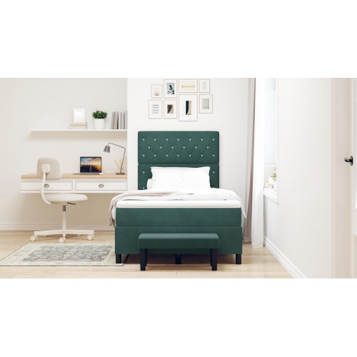 Box Spring Seng med Madras & Bænk Mørkegrøn 120x190 cm Fløjl