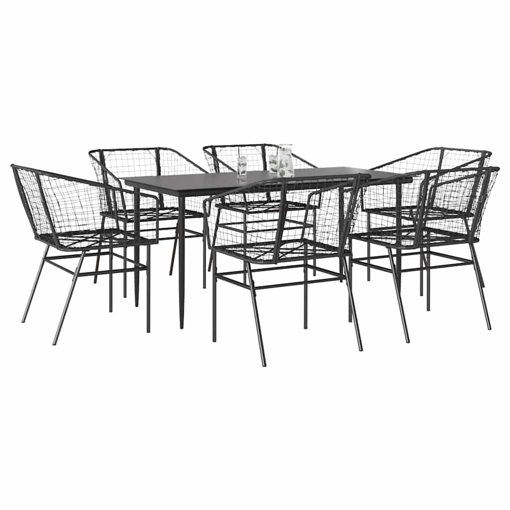 5 Dele Spisebordssæt Til Haven M. Hynder Polyrattan Glas Sort - 6 / Nej / 160 x 80 x 74 cm