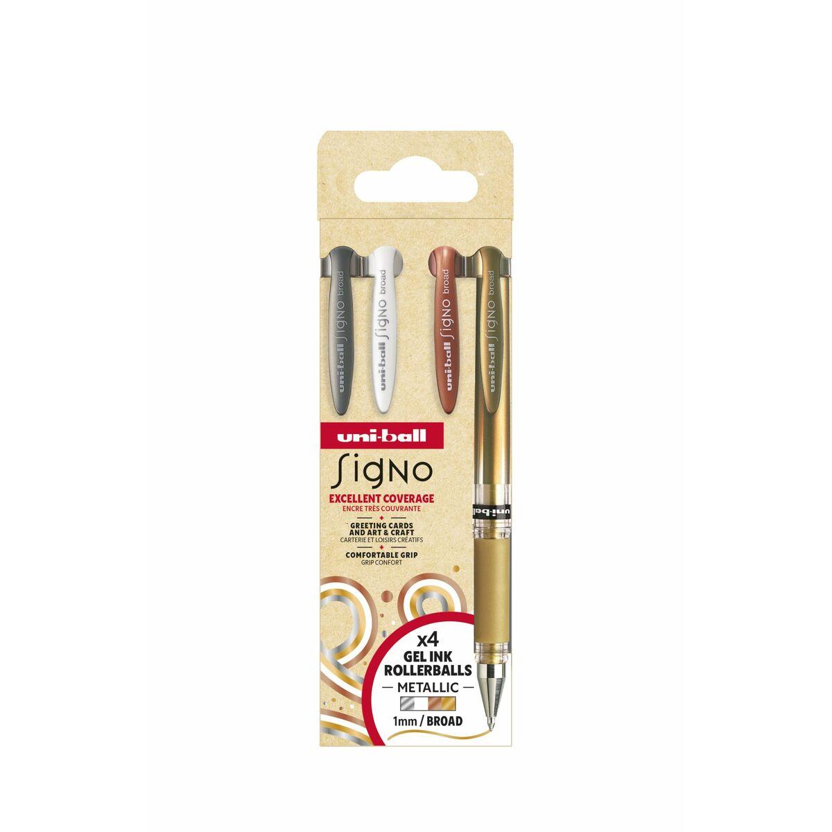 Uni-ball Signo Gel Ink Penne - med 4 stk. (sølv, hvid, bronze, guld) UM-153 broad 1,0mm streg