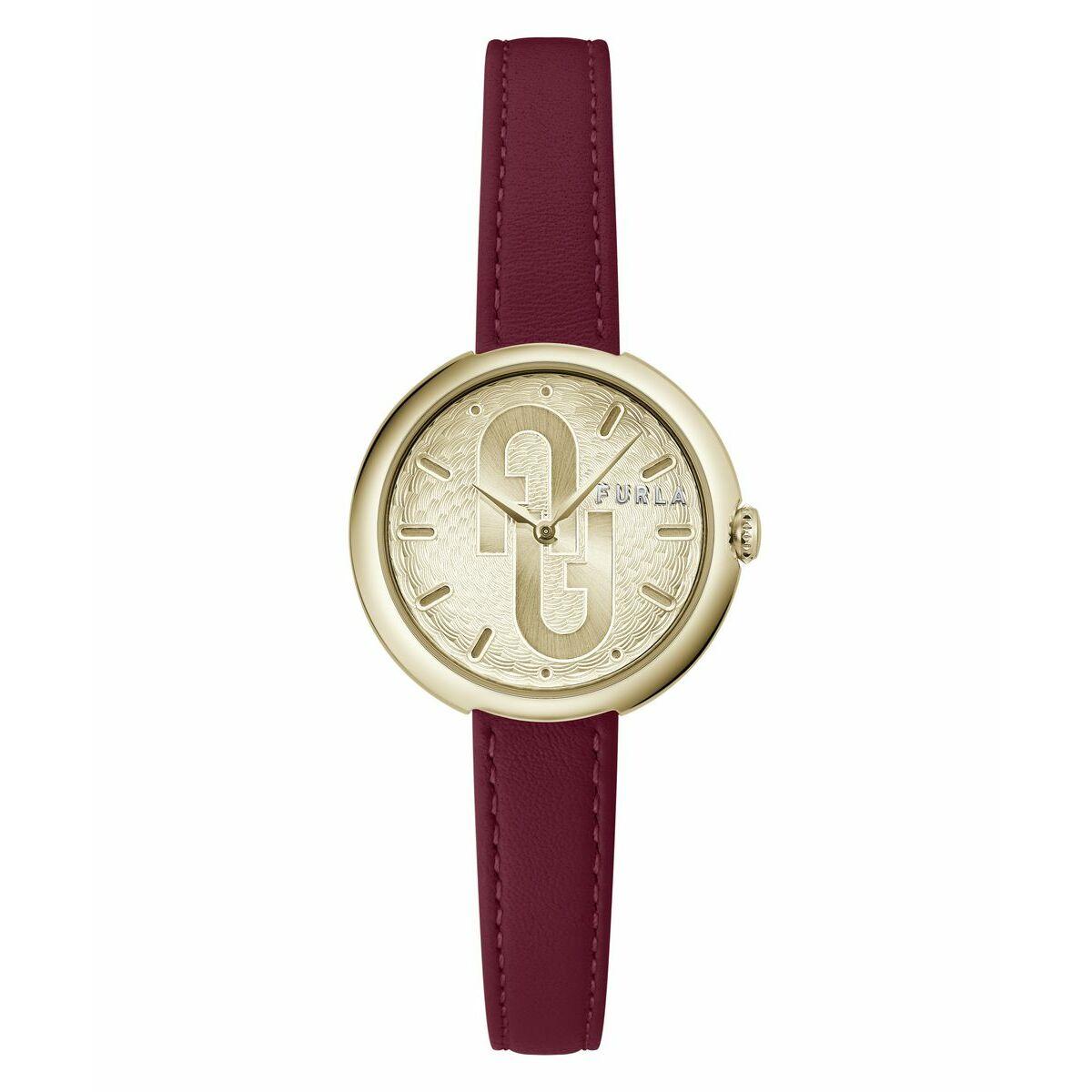 Furla dameur WW00005002L2 - gylden skive, rød læderrem (Ø 32 mm)