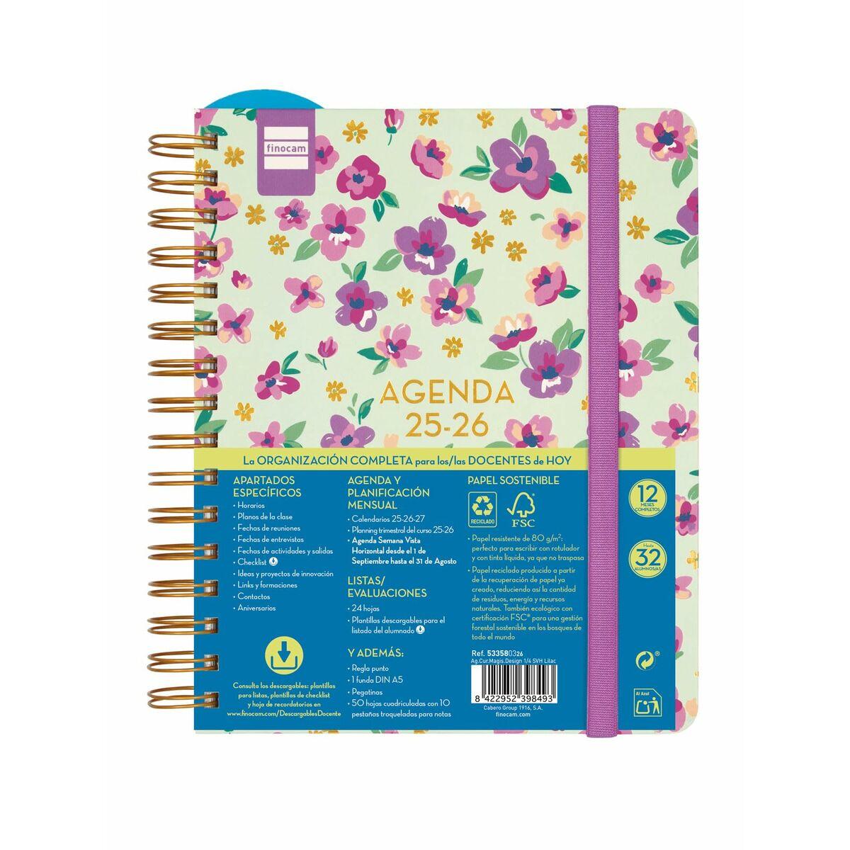Kalender/agenda Finocam - blomsterdesign 2025-26