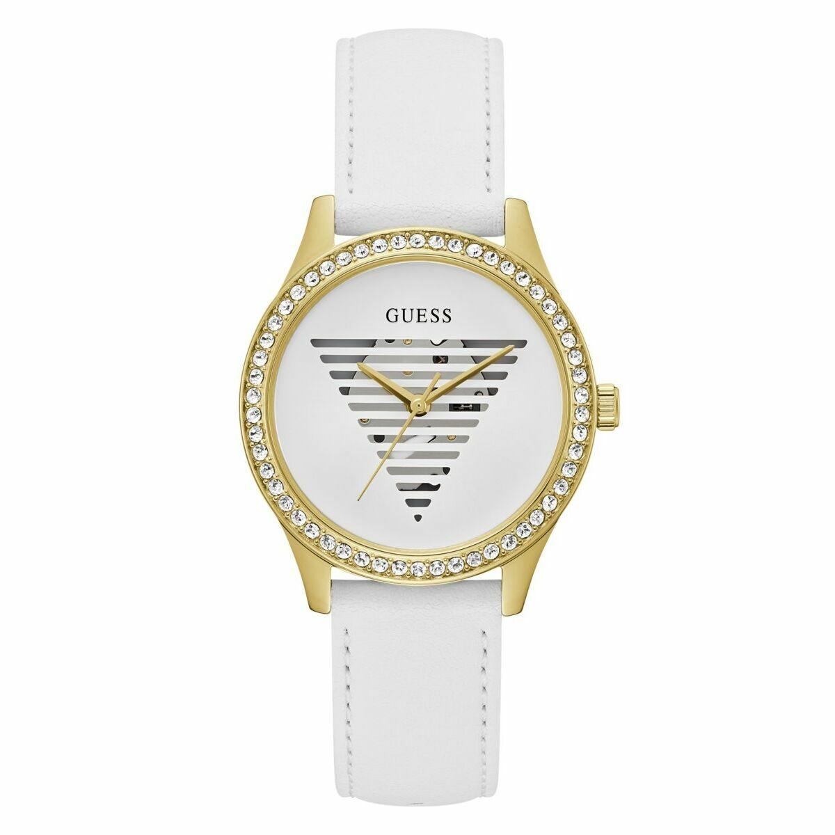 Guess dameur GW0596L1 - hvid rem, gylden urkasse (Ø 38 mm)