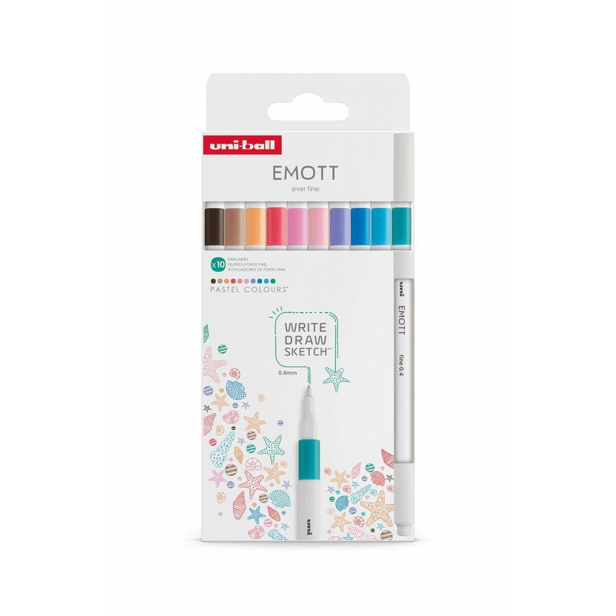 Uni-Ball EMOTT finelinere - Pastel, 10 stk, 0,4 mm