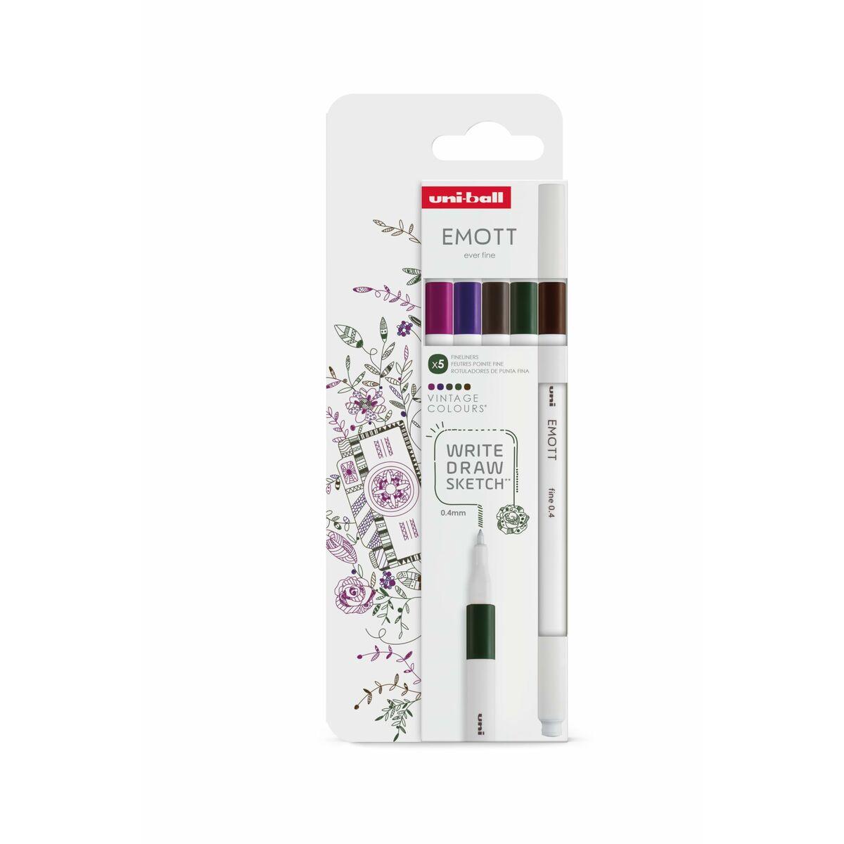 Uni-Ball EMOTT fineliner - sæt med 5 vintagefarver