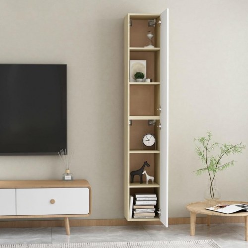 Tv-borde 2 stk. 30,5x30x90 cm konstrueret træ hvid og sonoma-eg