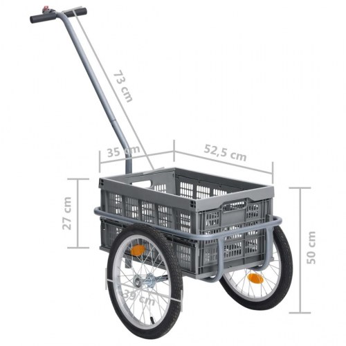 Cykelanhænger m. 50 l sammenklappelig transportkasse 150 kg grå