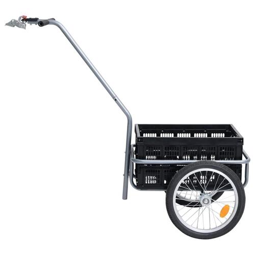 Cykelanhænger m. 50 l foldbar transportkasse 60 kg sort