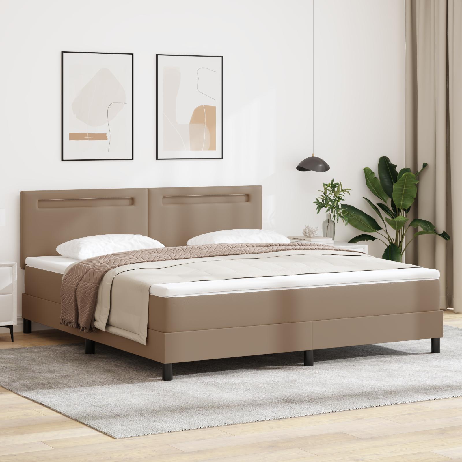 Kontinentalseng med madras og LED-gavl 180 x 200 cm i cappuccino kunstlæder