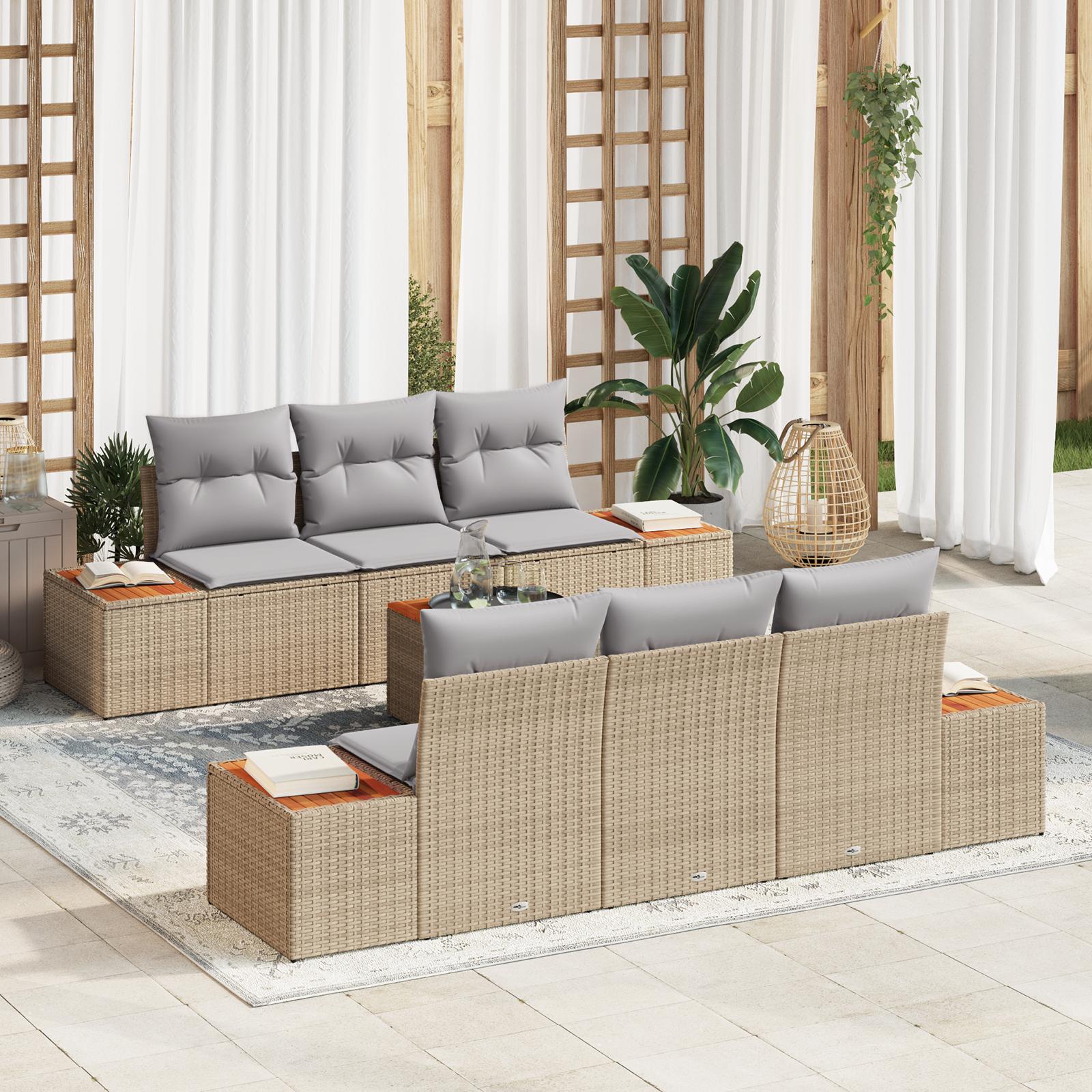 7 Delt Have Sofa Sæt med Puder Beige Poly Rattan Akacia