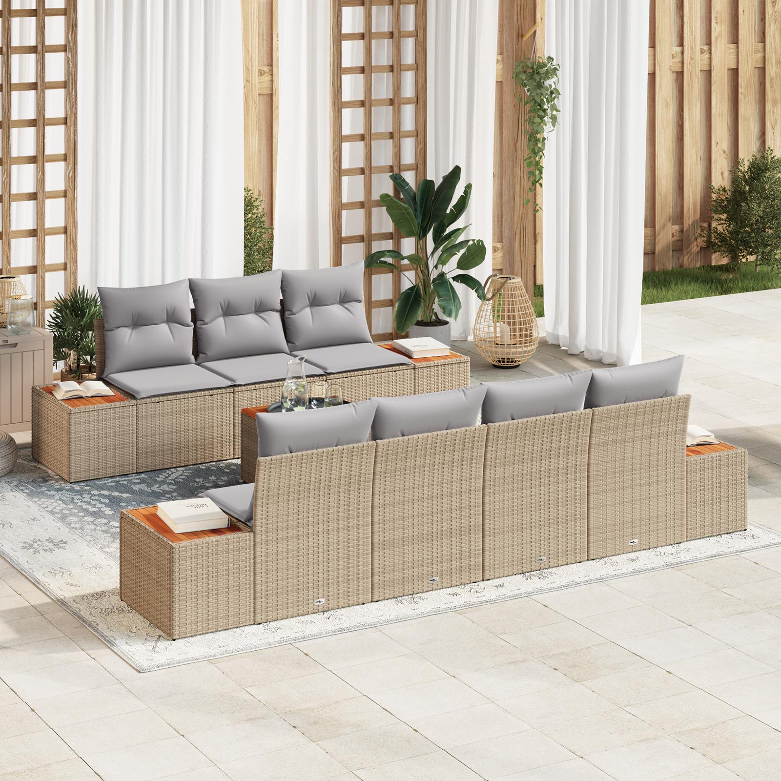 8 Deles Have Sofa Sæt med Puder Beige Poly Rattan Akacia