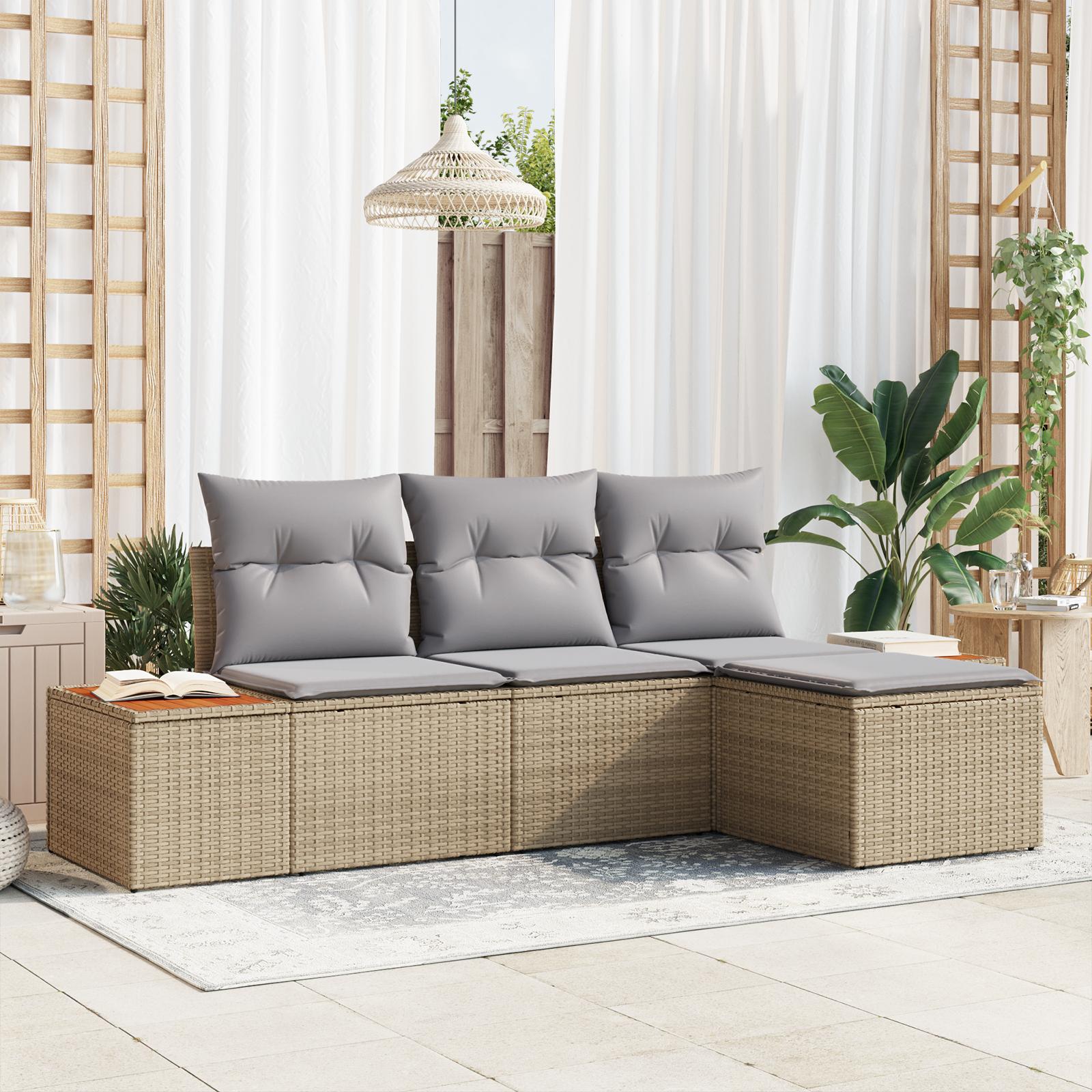 Havesofa Sæt med pude 4 stk beige og lysegrå 184 x 62 x 85 cm billede