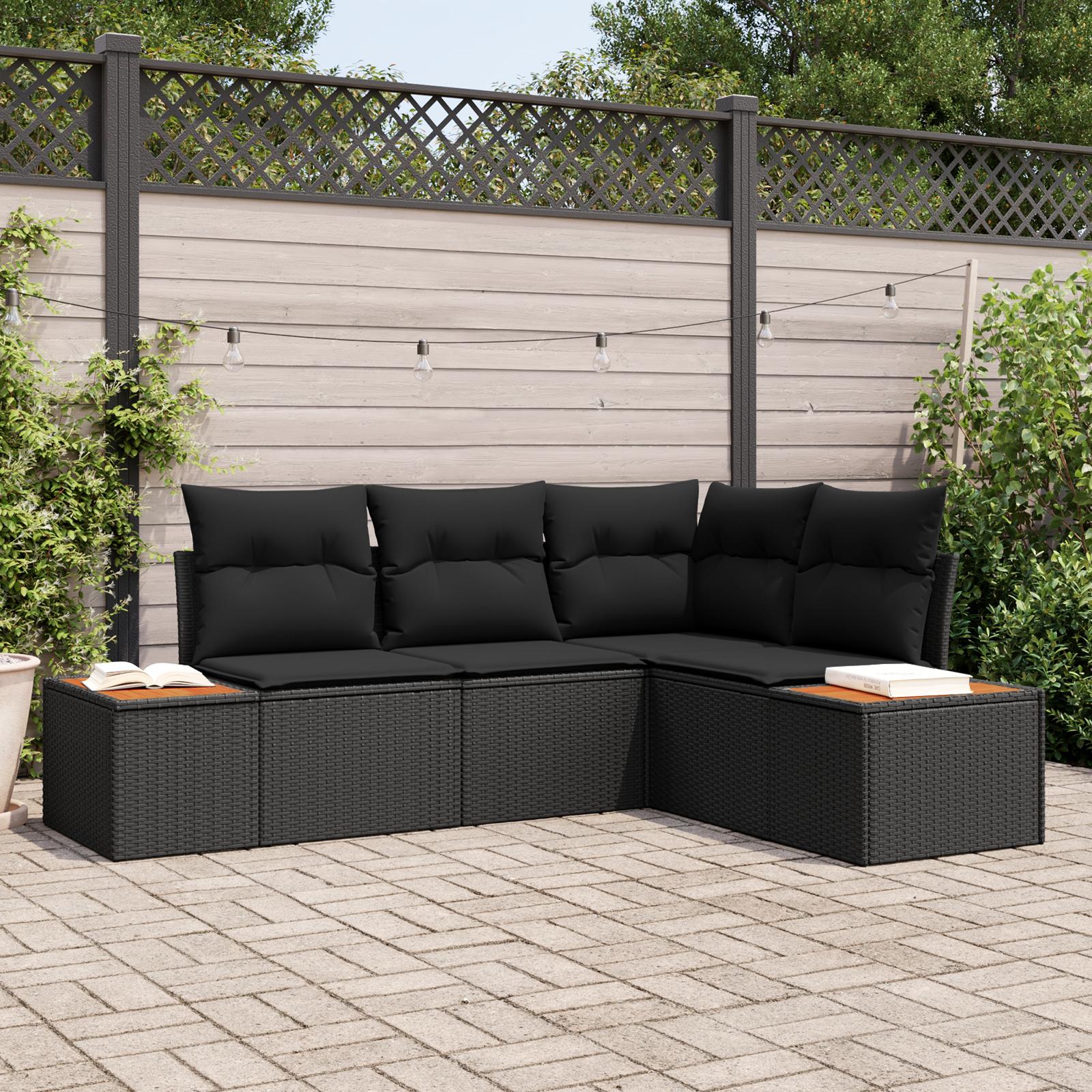 Havesofa Sæt med pude 4 stk Sort 209 x 154 x 85 cm Poly rattan billede