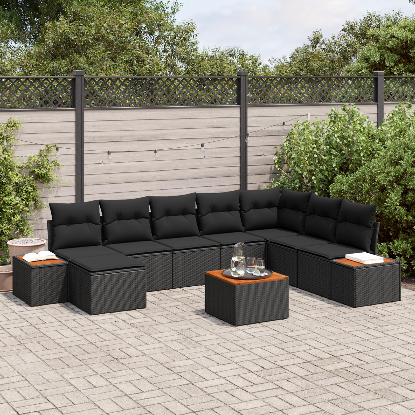 Modulært havesofa sæt med opbevaring - 9 dele, sort polyrattan billede