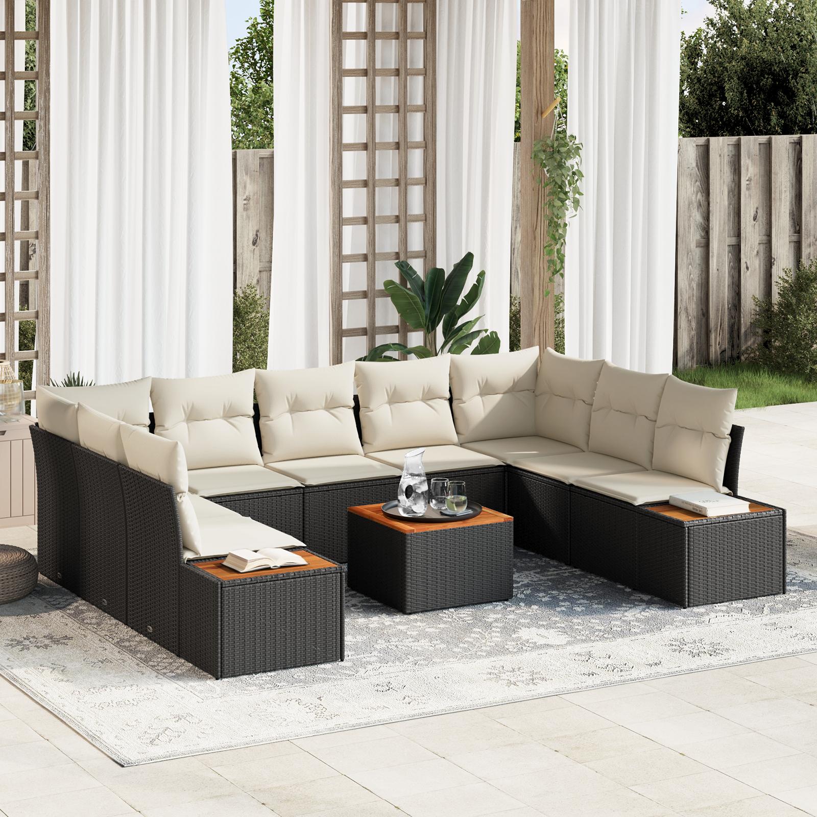 Modulært havesofa sæt med puder - 5 dele, sort/cream, polyrattan billede