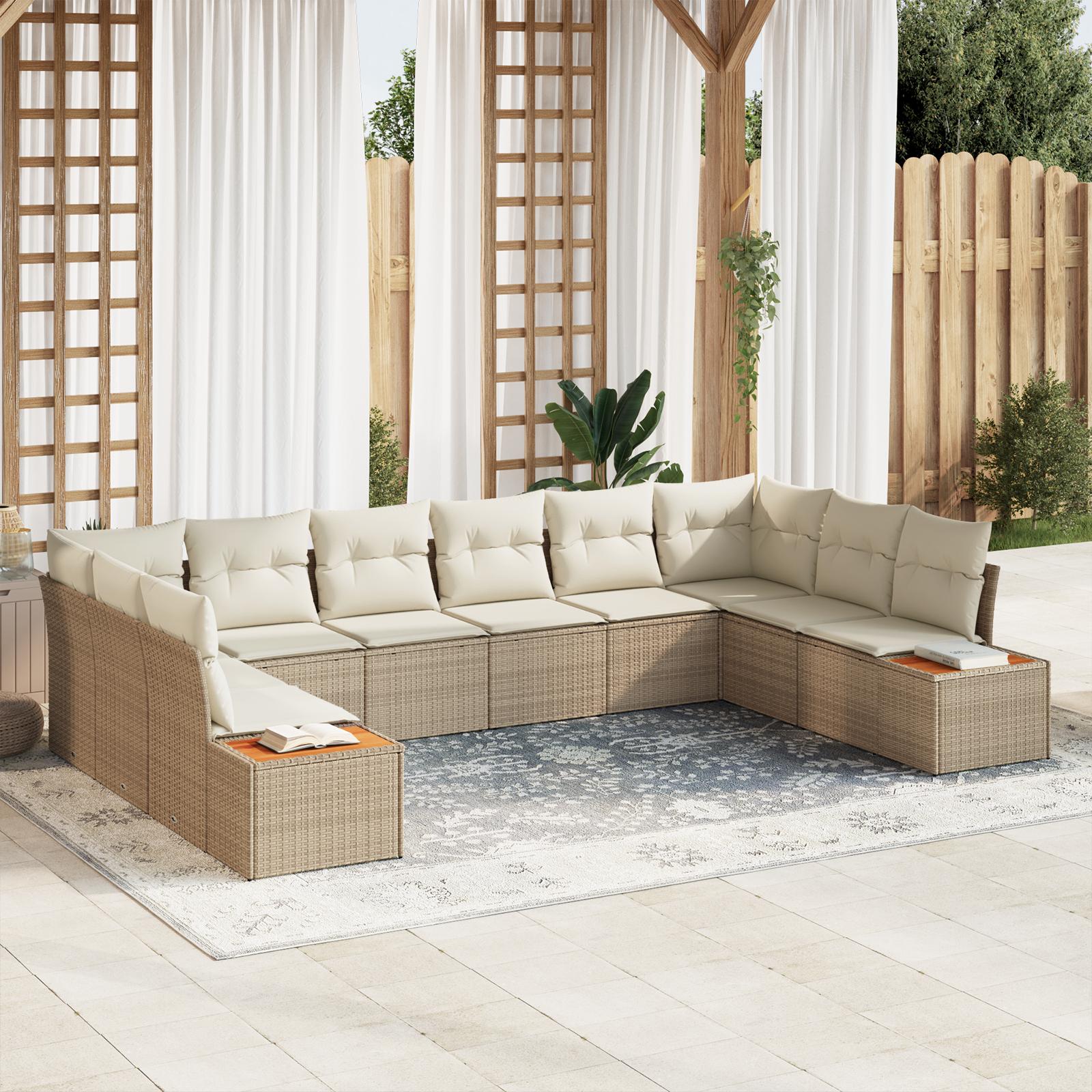 Havesofa Sæt 10 stk beige og cremefarvet 344 x 209 x 85 cm billede