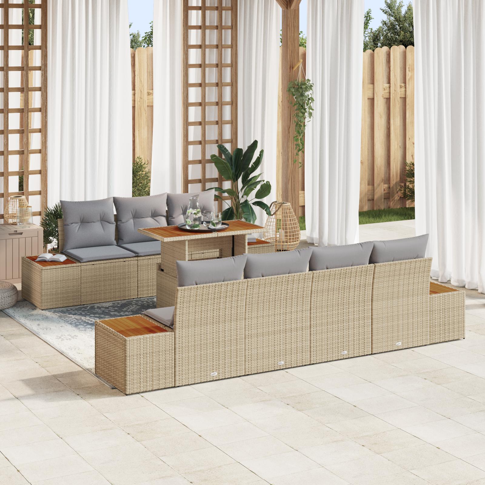 Havesofa sæt med opbevaring - 8 dele, beige poly rattan