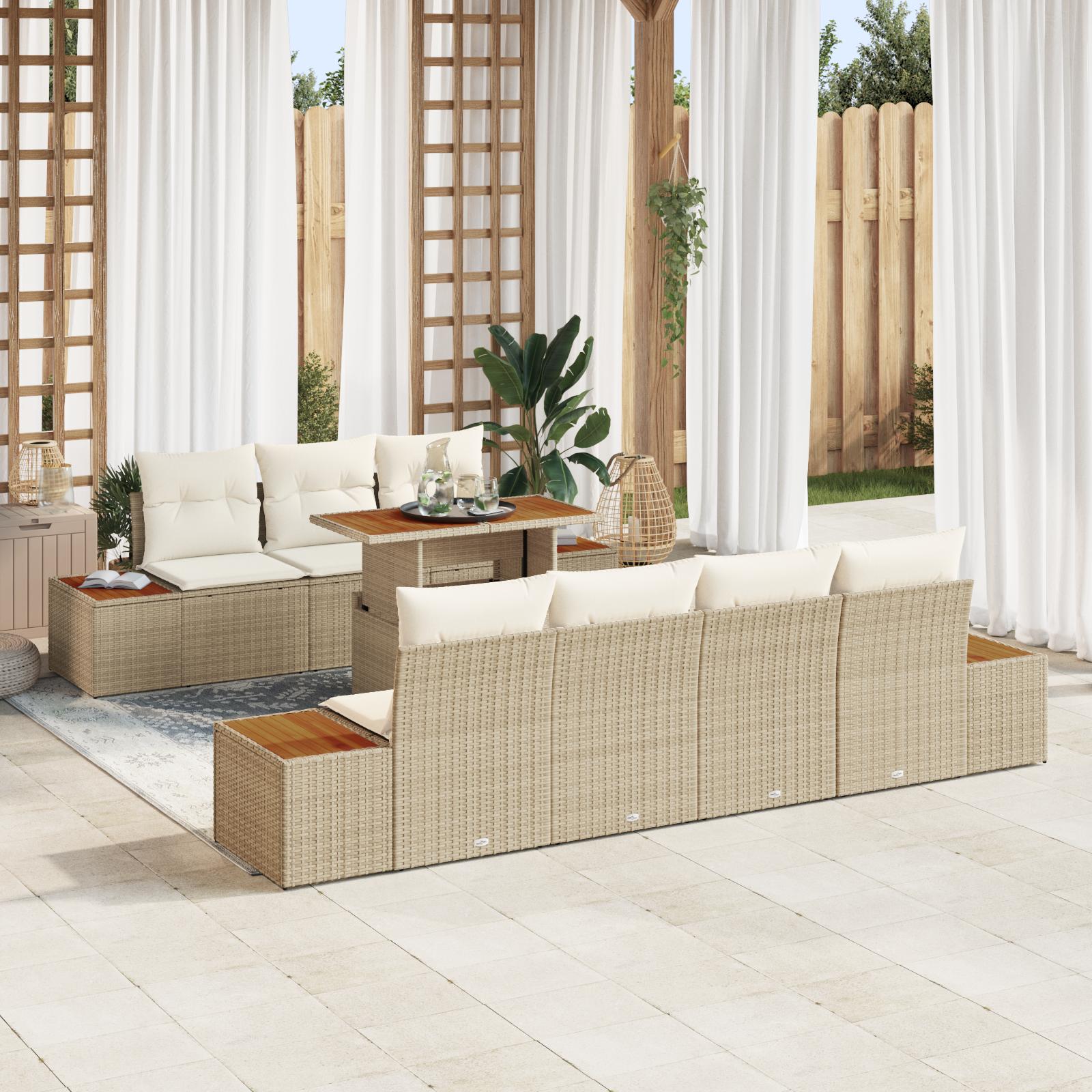 Havesofa sæt med opbevaring - 8 dele, beige poly rattan
