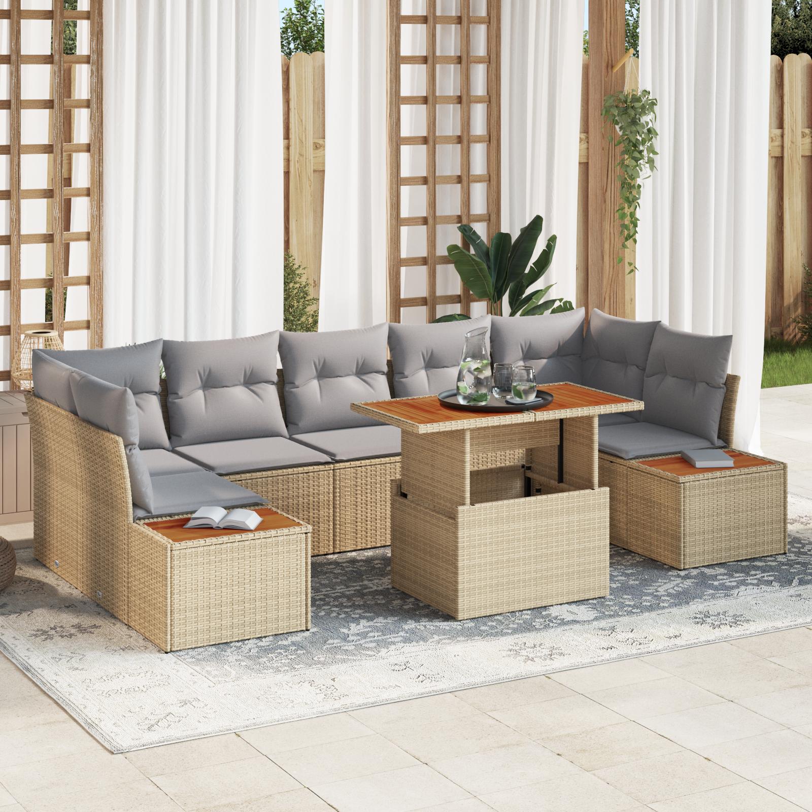 8 Stykke Have Sofa Sæt med Puder Beige Poly Rattan